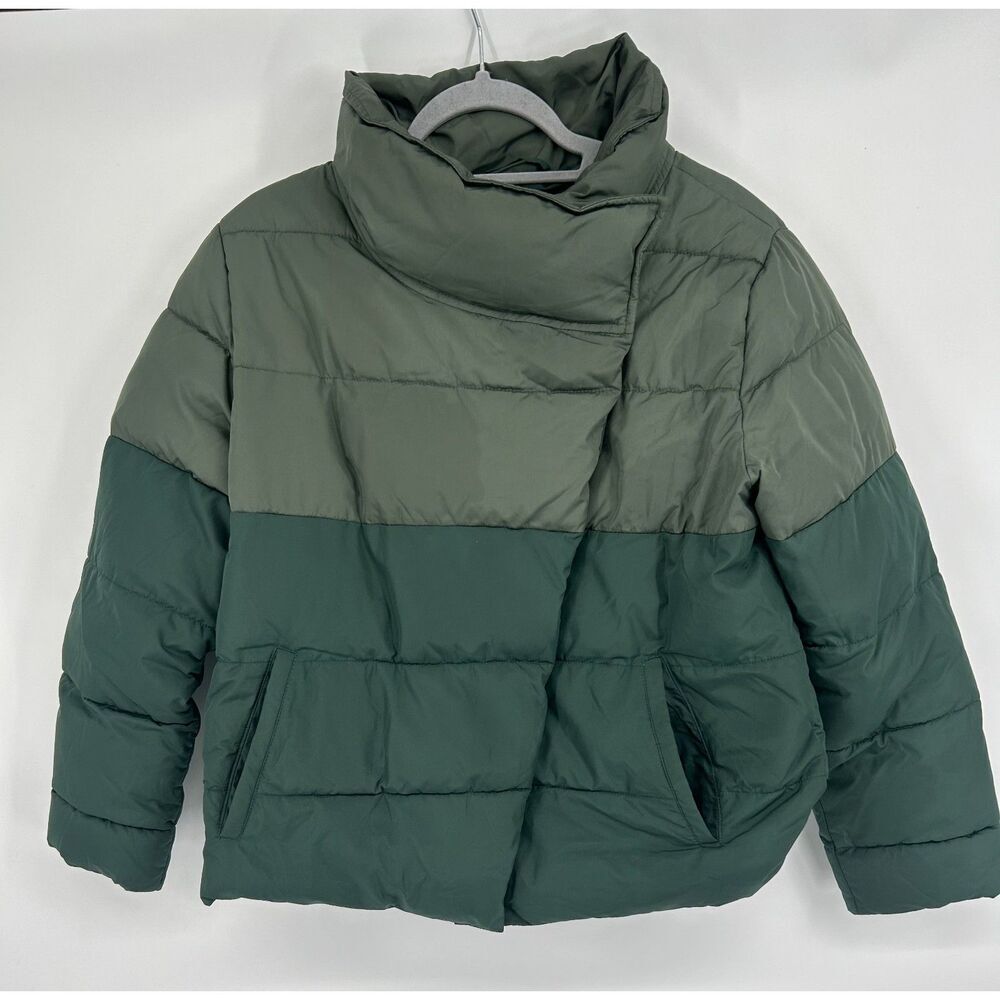Summersalt The Colorblock Eco Puffer High Neck Jacket Green Size S.